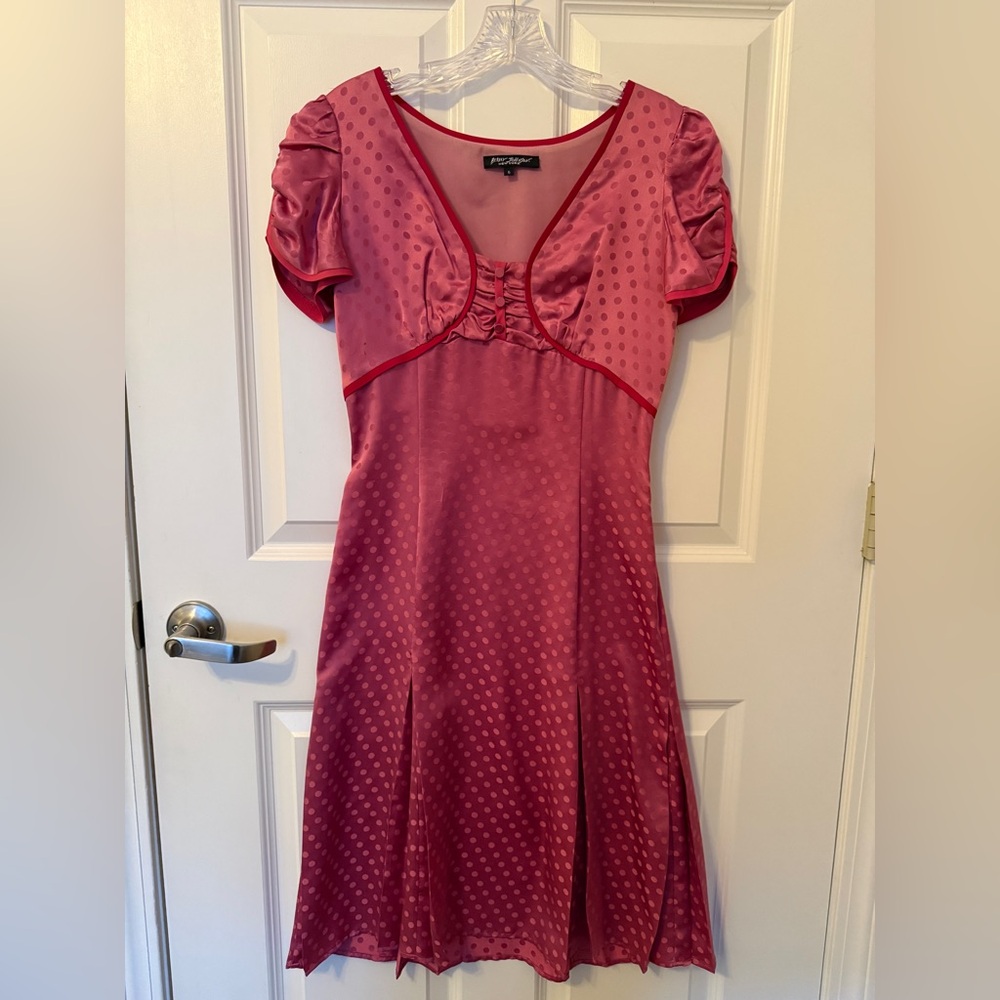 Silk Polka Dot Mini Dress in Pink/Red (Betsey Johnson)
